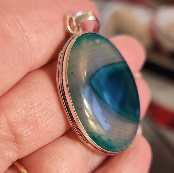 2 inch green botswana agate pendant silver plated. New (No chain) - Picture 7 of 8